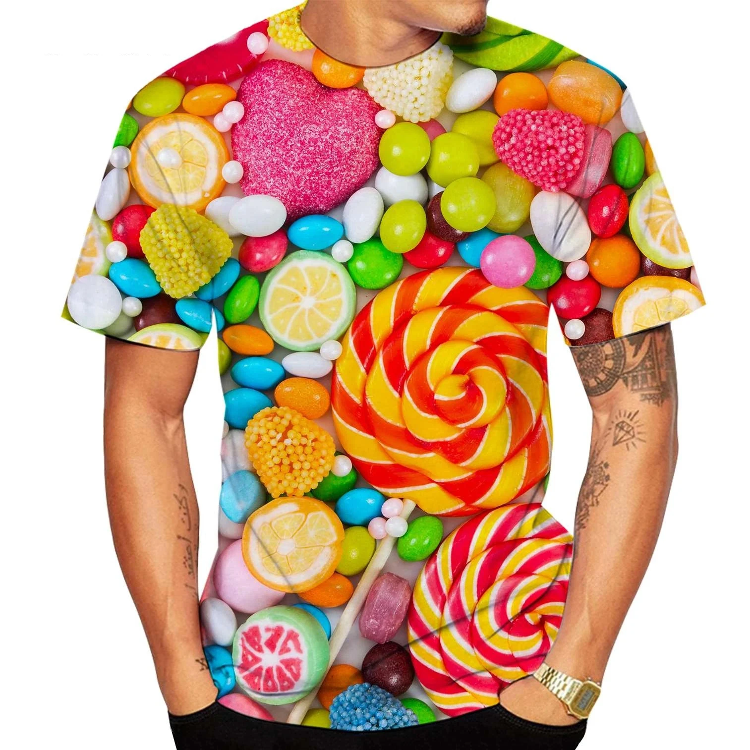 

Candy Printing T Shirt Man Summer O-Neck Short Sleeve Oversized Top Casual Tee Loose Streetwear Unisex Harajaku Clothing