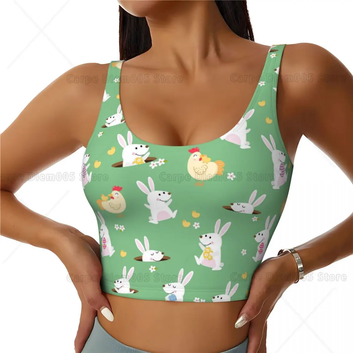 

Cute Bunny Easter Vest Tank Top Yoga Women Cozy U-Shaped Back Sports Vest Athletic Tank Underwear Spring Summer Top