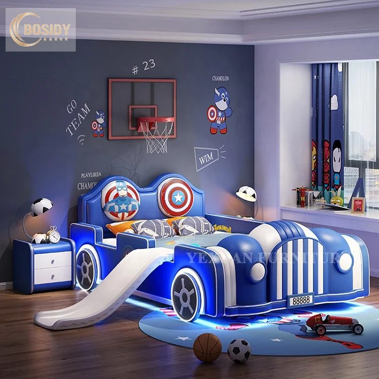 

Modern Racing Car Bed for Kids 4pcs Bedroom Furniture Cartoon Storage Skidproof Tires Boy Girl Guardrail Single Bed Kid's