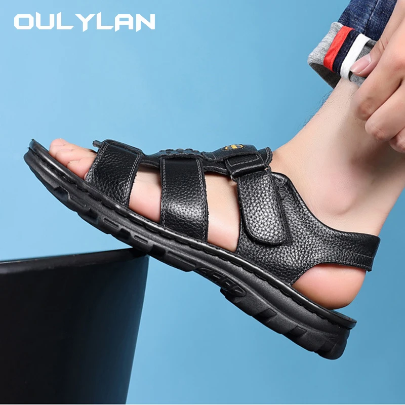 Fashion Sandals Men\'s LeatherAnti Slip Breathable Soft Sole Shoes 2024 For Men Summer Water Trekking Beach Slippers