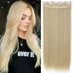 Extensions de Cheveux Synthétiques Longs et Lisses pour Femme, 5 Clips, 22 Pouces, Haute Température, Noir, Blond