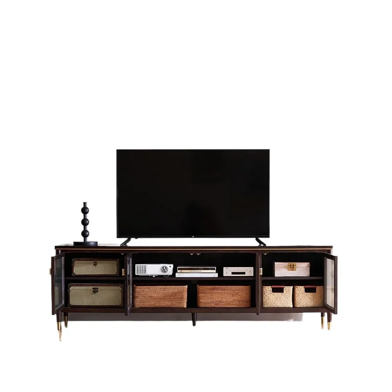 

Светлый роскошный ТВ-шкаф из массива дерева для гостиной, маленькая квартира, мебель для гостиной, стеклянная дверь, матовое вишневое дерево