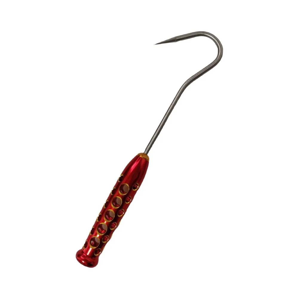 Red Aluminum Alloy Stainless Steel Fish Handler Gaff Hook With 1/2 Thread For Sea Ice Boat Lure Fishing Sorting Tool Equipment