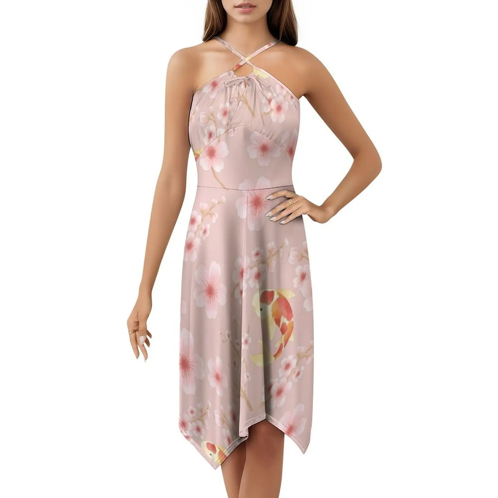 كوي وأزهار نمط المرأة الهيب هوب الشارع الشهير فستان الجرافيك طباعة ملابس للنادي كوي الأسماك أزهار الكرز الطبيعة الإناث