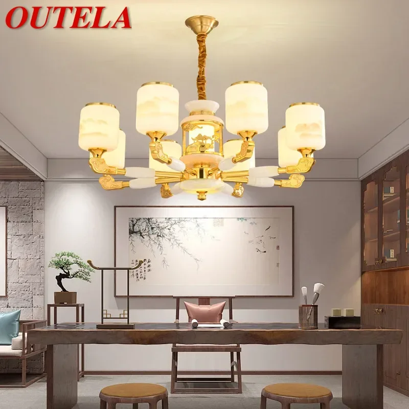 OUTELA Contemporary Luxury Brass Pendent Lamp  Chinese style Living Room Dining Room Bedroom Villa Hotel Sample Room Chandelier