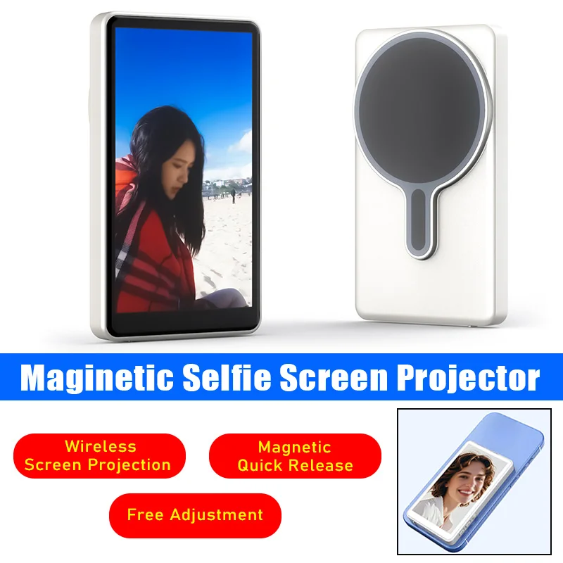 

Magnetic Wireless Mobile Phone Screen Projector Selfie Display for Smartphone Rear Camera Selfie Vlog for iPhone Android Phone
