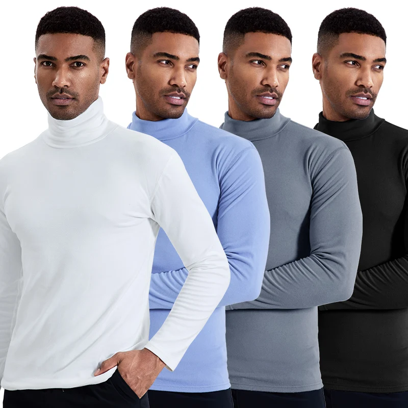 Men\'s autumn and winter plus size solid color turtleneck bottoming shirt casual Joker fashion young men long sleeve warm T.