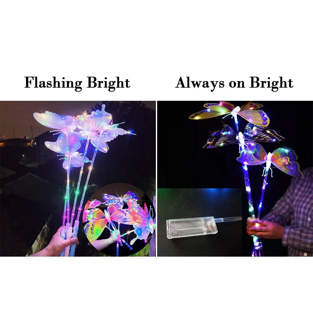 Glow In Dark Girls Favor Handheld LED Flash Butterfly Magical Stick Princess LED Lantern Wand Stage Props Outdoor