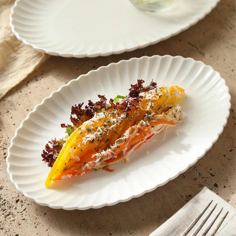 

pattern fish plate Household steamed fish plate High-end ceramic oval Hotel special hotel restaurant Western plate