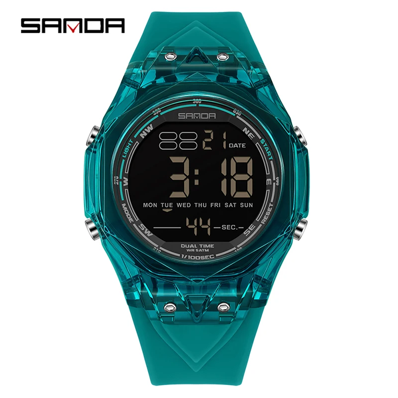 

SANDA 6289, новые электронные часы для мужчин, календарь с большим циферблатом, светящиеся водонепроницаемые противоударные модные женские цифровые наручные часы