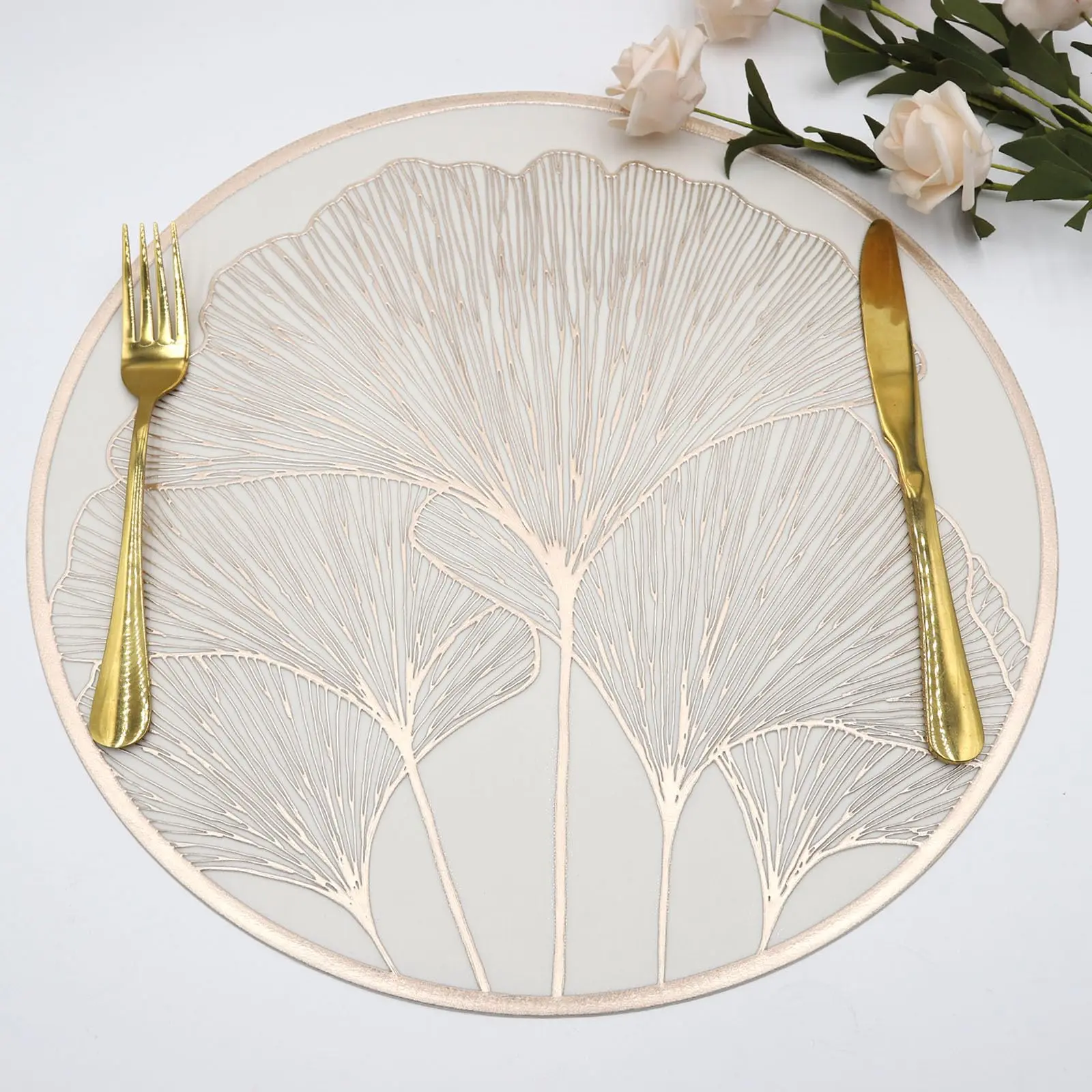 

Waterproof Leaf Vinyl Placemats, Non-Slip, Round Table Mats, Wedding Anniversary, Indoor and Outdoor, Set of 6, 15 in