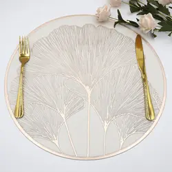 Waterproof Leaf Vinyl Placemats, Non-Slip, Round Table Mats, Wedding Anniversary, Indoor and Outdoor, Set of 6, 15 in