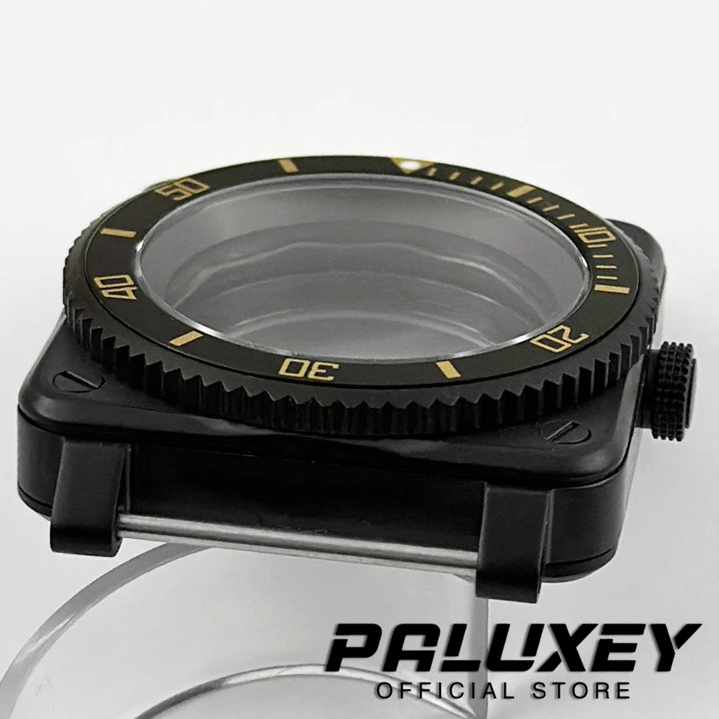 Caja cuadrada PVD Black Mod SKX de 42mm, cristal de zafiro compatible con NH35 NH36 4R 7S, movimiento automático japonés, caja de acero inoxidable