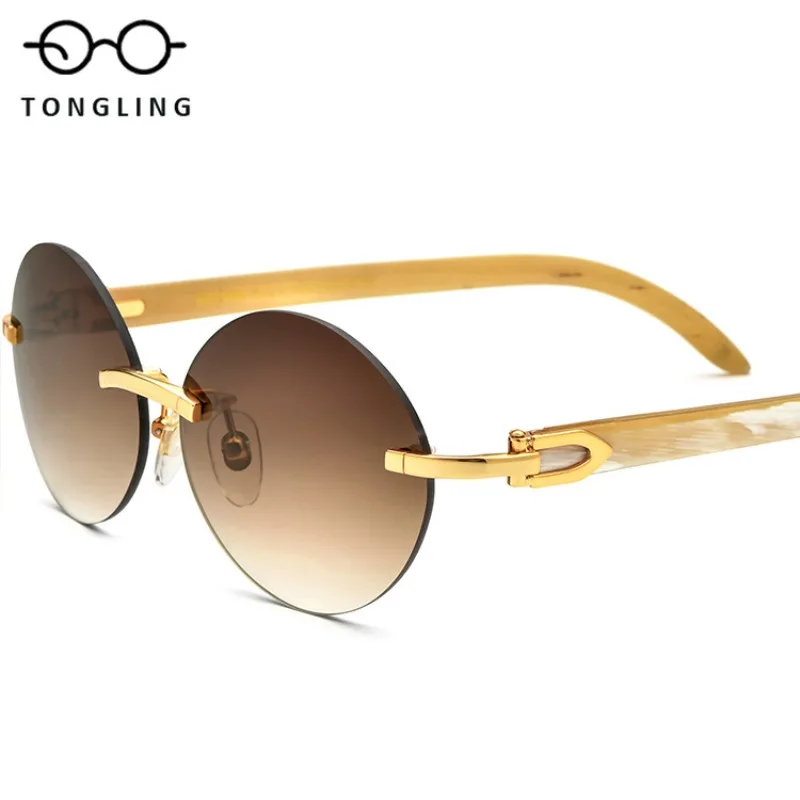 New High-End Luxurious Women Natural Horn-Leg Sunglasses High-Quality Men Frameless UV400 Outdoor Driving Sun Protection Glasses
