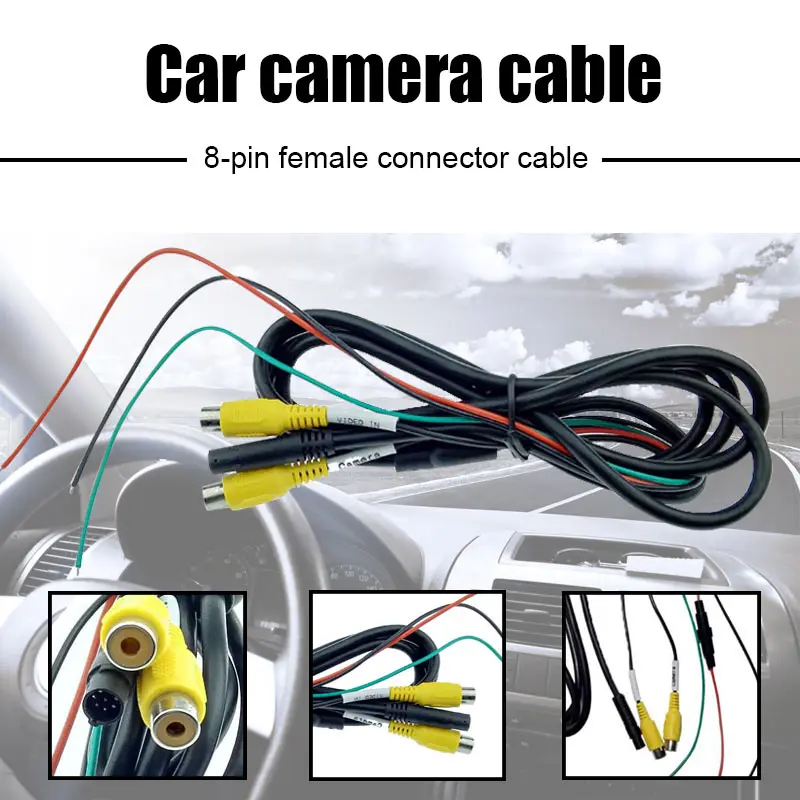 Multifunctional Car Wire 8P  female Head Male Connector with DC + AV Connector Car Surveillance Camera Cable