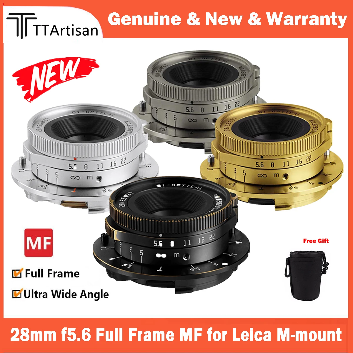 

TTArtisan 28mm F5.6 Full Frame Wide Angle Manual Focus Camera Lens for Leica M-mount M2 M3 M4 M5 M6 M7 M9 M262 M240 M240P M10P