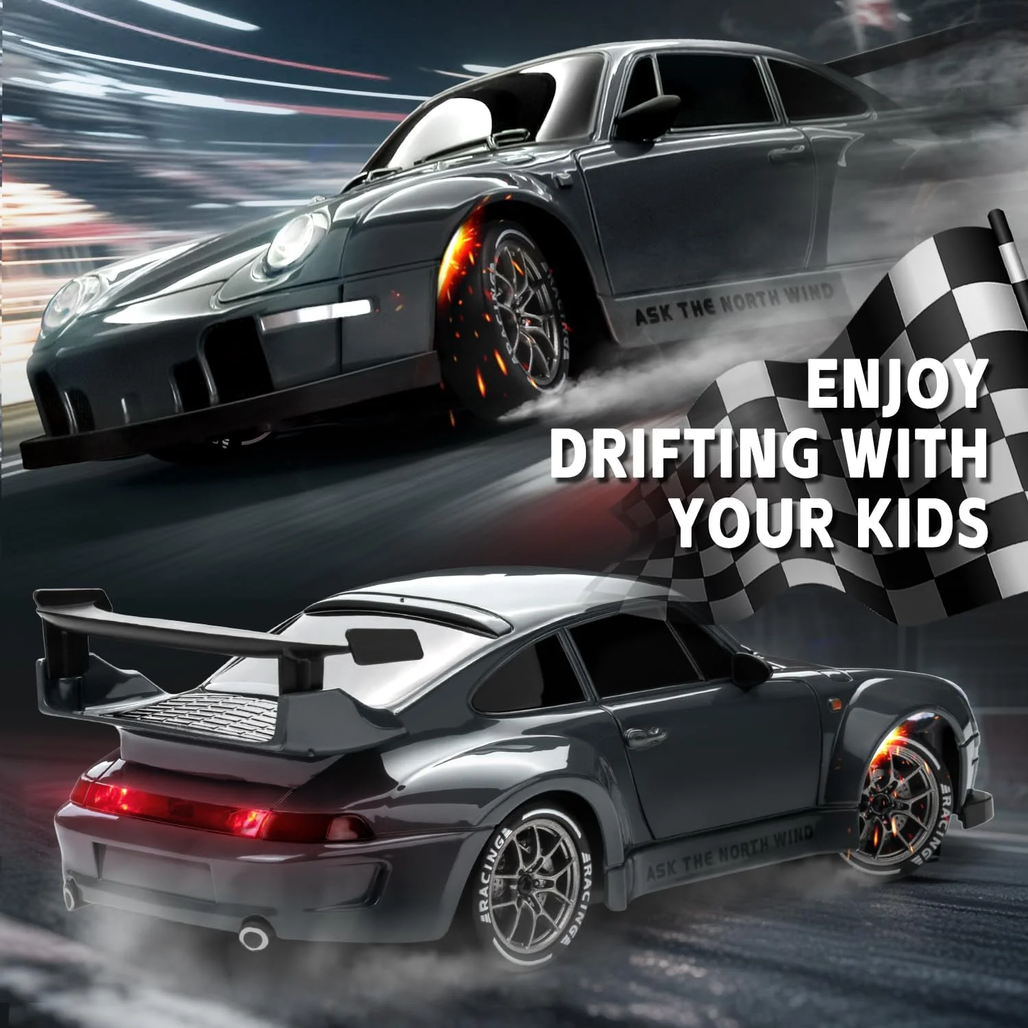 سيارة RC Drift Car 1:24 مقياس سيارة للتحكم عن بعد مع مصابيح LED 20 كم/ساعة 4WD سيارات RC عالية السرعة إطارات انزلاقية هدية للكبار والصغار