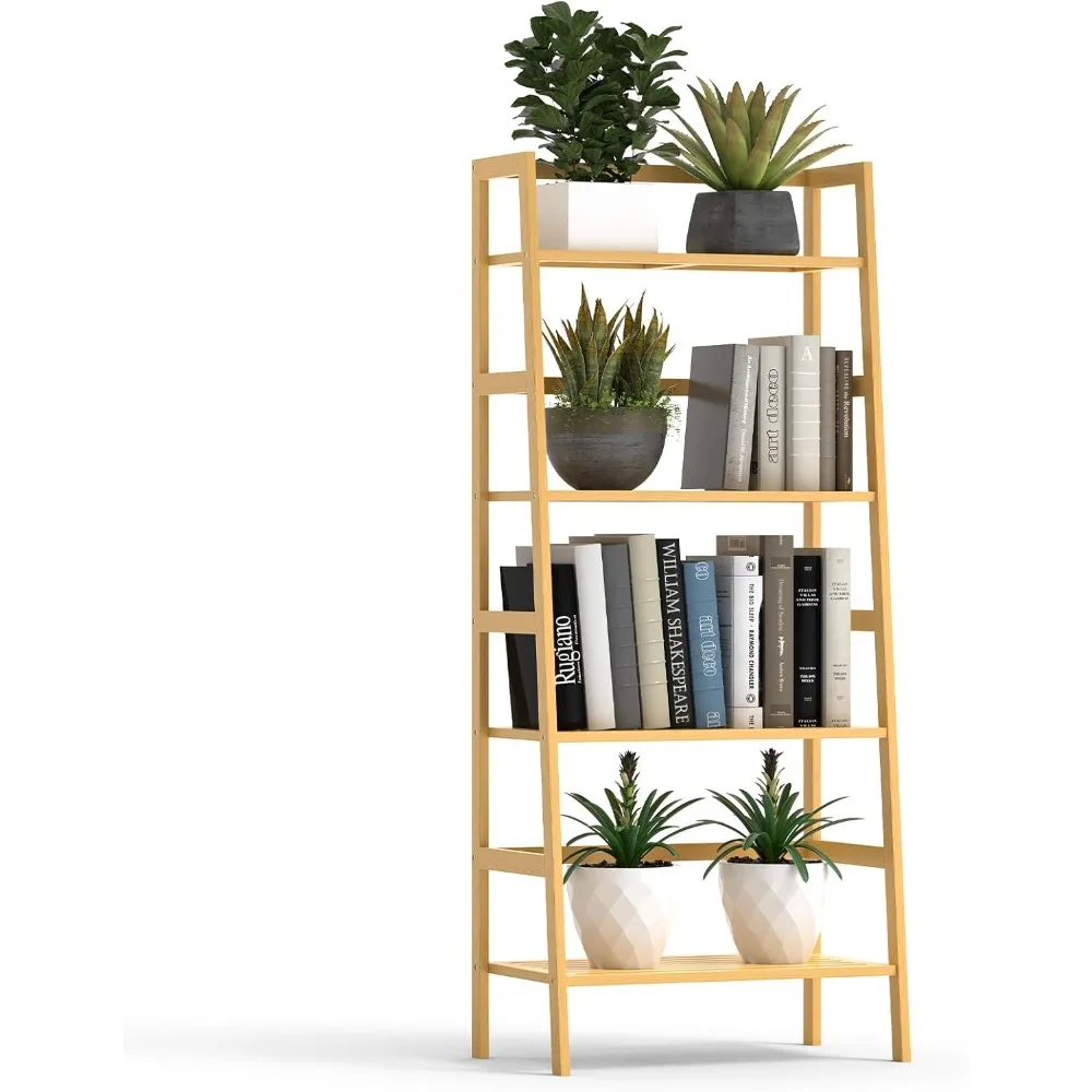 

Bamboo Bookshelf, 4-Tier Ladder Shelf Freestanding Space Saver Open Bookcase Book Shelf, Bamboo Storage Shelving Unit Flower Pla