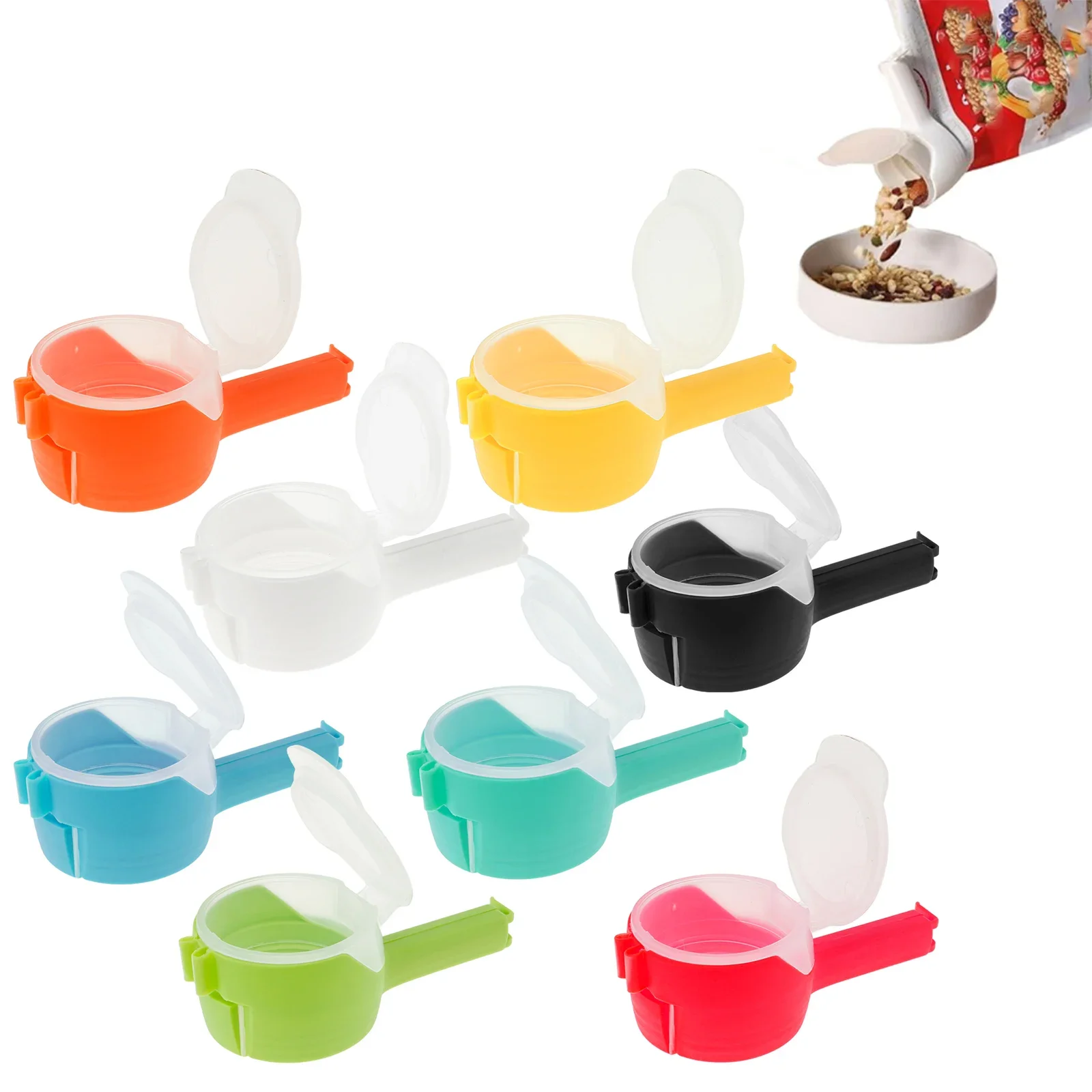 Juego de clips para alimentos con boquilla para verter, bolsa de chips, Clips para aperitivos, sello y bolsa para verter, Clips de plástico para almacenamiento de alimentos, 8/4 Uds.