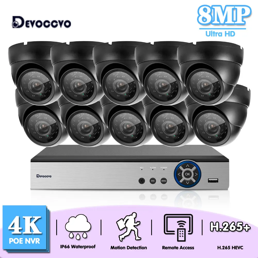 

8MP 4K CCTV Security Camera System 8CH POE NVR Kit Outdoor Metal Dome Video Surveillance Camera Set 10CH Home IP Dome Cam Set