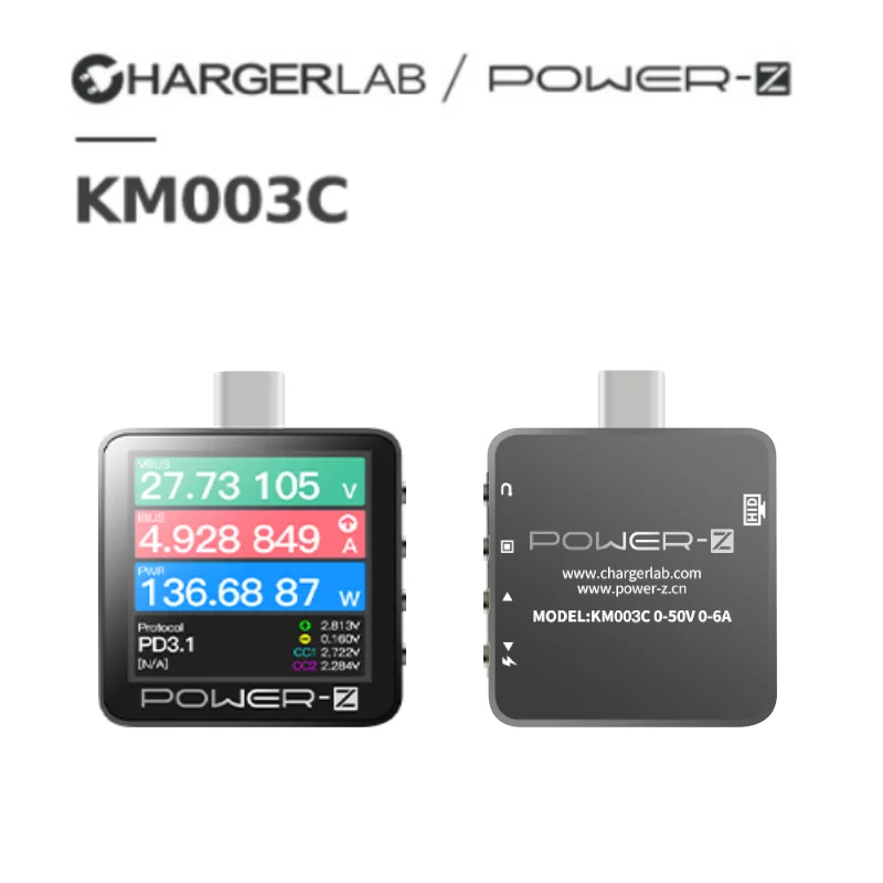 

ChargerLAB POWER-Z KM003C USB PD3.1 протокол 48 В Диапазон двойной Type-C тестер заряда напряжения тока пульсации двойной вольт метр мощность