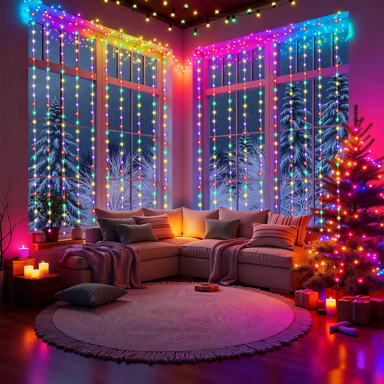 19.7FT 600 LED Curtain String Lights with Remote, Fairy Lights for Halloween Christmas Decor, Timing & Memory, IP54 Waterproof Snowproof, DIY Cool White Multicolor for Home Garden Wedding Party