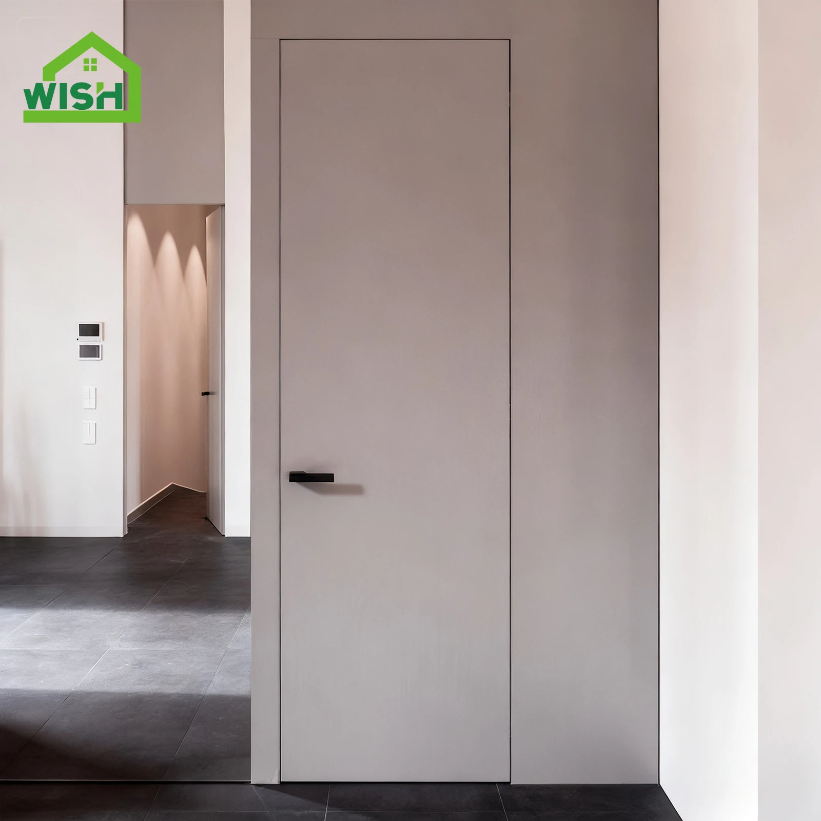 American Style Interior Frameless Door Custom Color Wooden Invisible Door Hidden Door Inside Construction