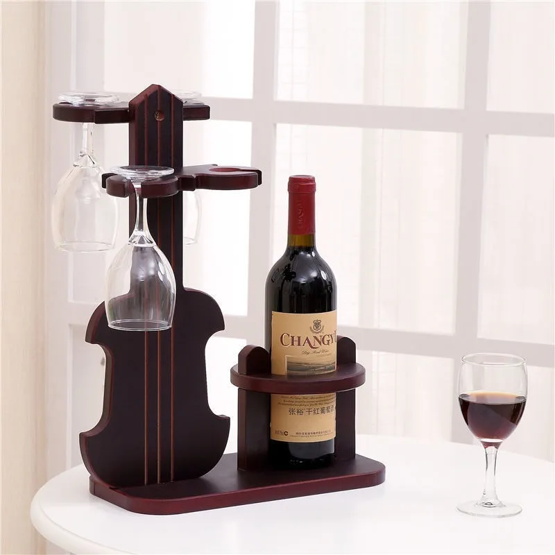 

Creative Wooden Dining Table Wine Rack Simple Violin Shaped Wine Glass Holder Luxury Multifunctional Kitchen Home Accessories