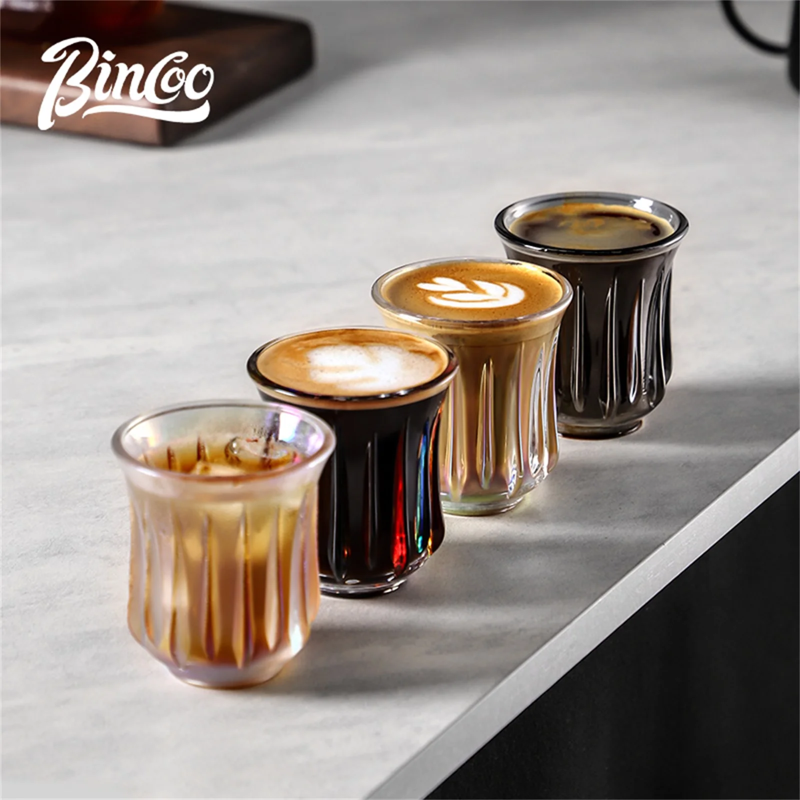 

BINCOO 160ml Glass Coffee Cup Drinking Glasses for Espresso Cappuccino Latte Mug Juice Cocktails Home Kitchen Barista Glassware