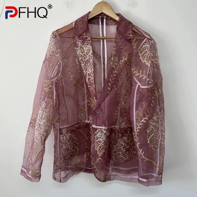 

PFHQ Embroidery Perspective Design Versatile Trendy Casual Coat 2024 Long Sleeve Luxury Korea Fashion Male Tops 21Z5490