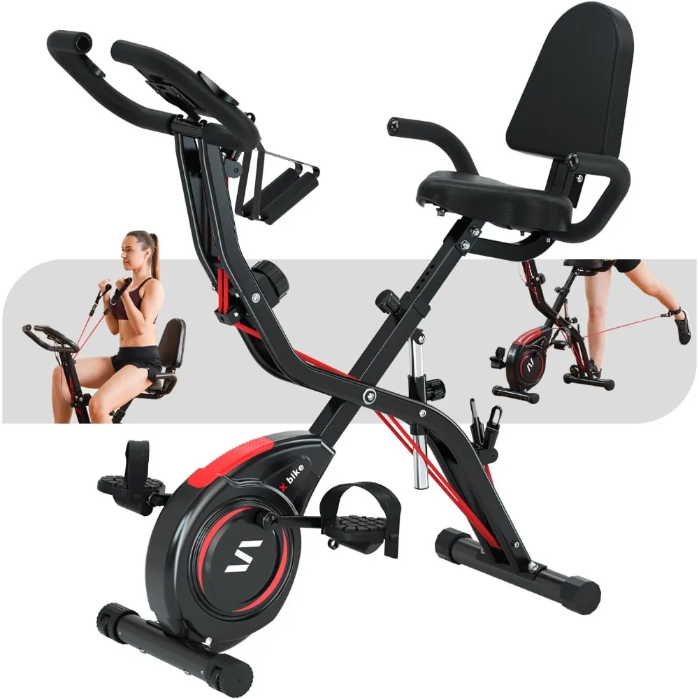 

Folding Exercise Bike with Arm & Leg Band, Foldable Stationary Bike for Seniors, Recumbent Exercise Bike for Home, Pluse Sensor