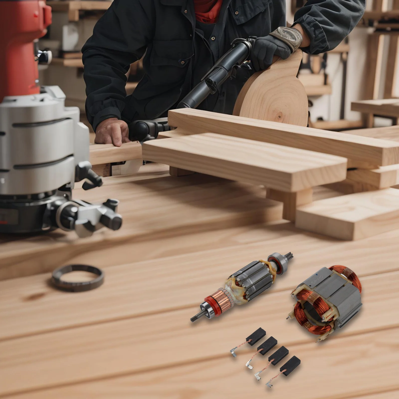 

As Picture Rotor Stator Set Set Of Rotor And Stator Carbon Brush For HR4013C Part Numbers Included 2 Carbon Brushes