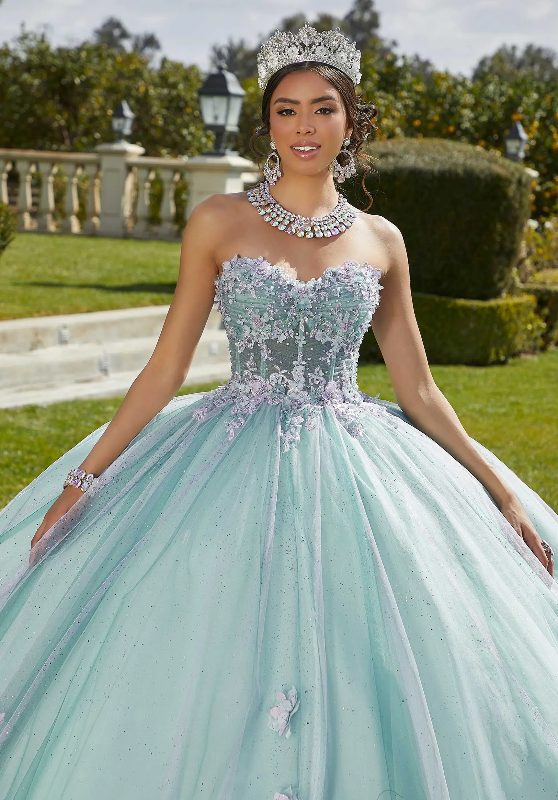 EVLAST-vestido De Quinceañera De menta mexicana, 3D vestido De baile, apliques De flores, corsé con cuentas, dulce 16, TQD083, 2024