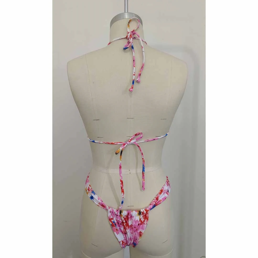 XS - XL, Bikini mit Blumenmuster und hohem Beinausschnitt, Damen-Badeanzug, zweiteiliges Bikini-Set, Badebekleidung, Badeanzug, Modell V6531. – Detail 23