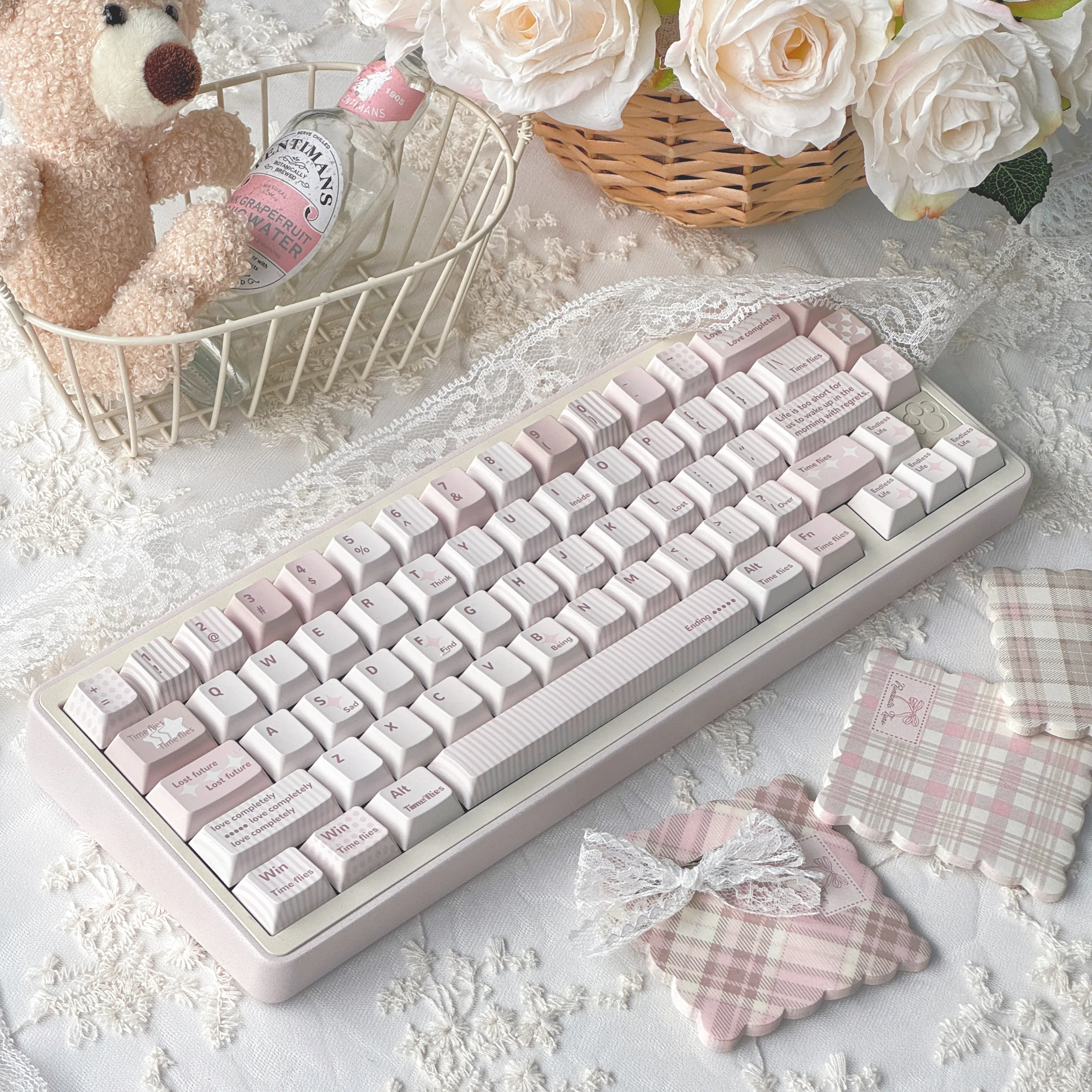 MAIMOOO Keycaps Pink White Minimalist Elegant Theme Cherry Pbt Light Pink Keyboard Keycaps