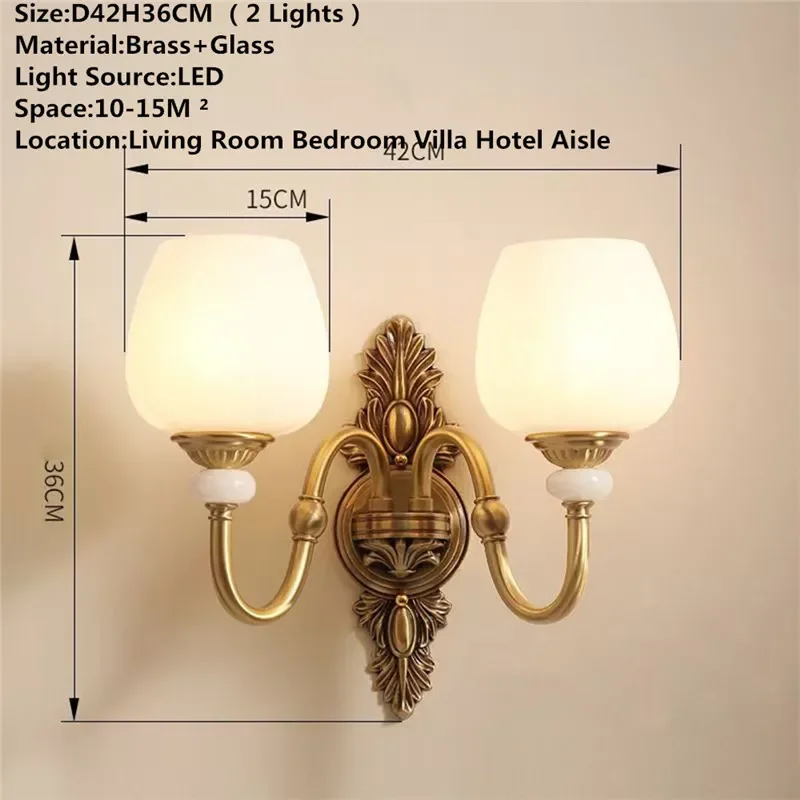 8M Contemporary Brass Wall Lamp American Retro LED Living Room Bedroom Study Room Hotel Villa Model Room Hall Way Aisle Ligh