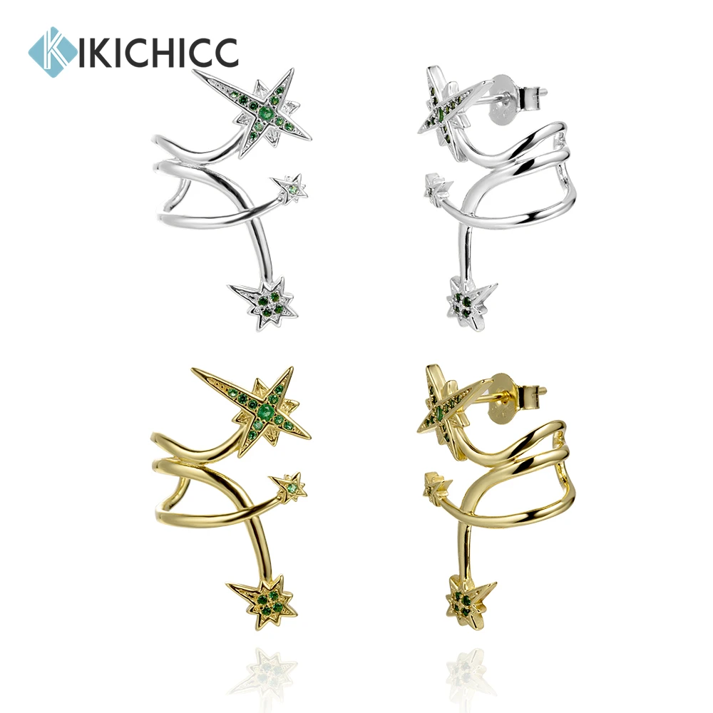 

Серьги-кольца KIKICHICC из серебра 925 пробы с золотым и зеленым кубическим цирконием женские, роскошные ювелирные изделия с тремя кольцами, весенний подарок 2023