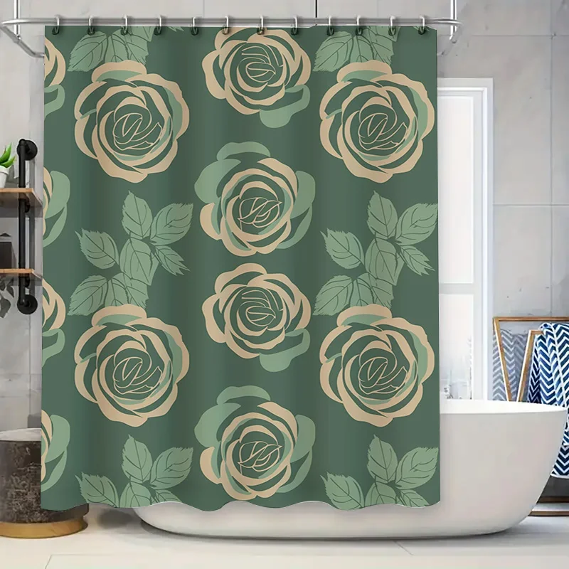 

Fashion Green Floral Shower Curtain Set Bath Decor Waterproof Printed Home Decoration White Bathtub Liner for Bathroom Accessori