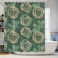 Fashion Green Floral Shower Curtain Set Bath Decor Waterproof Printed Home Decoration White Bathtub Liner for Bathroom Accessori