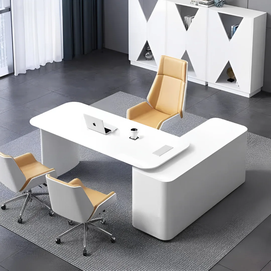 &Modern Fashion Furniture White Lacquered Desk  Conference Desk for High-end Offices Building Stylish