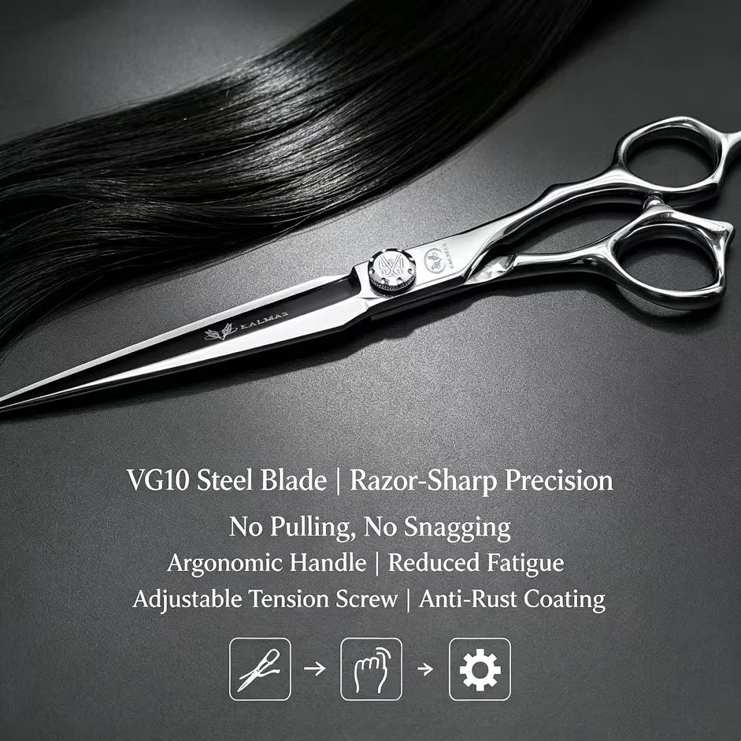 KALMAS Professional Barber Scissors Japanese VG10 Steel Hair Cutting Shears 7 Inches High-Quality Barber Accessories
