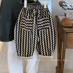 Calça de harém infantil, estilo coreano, casual, simples, elegante, listrado, roupa de criança, baby boys, primavera, outono, novo, 2023