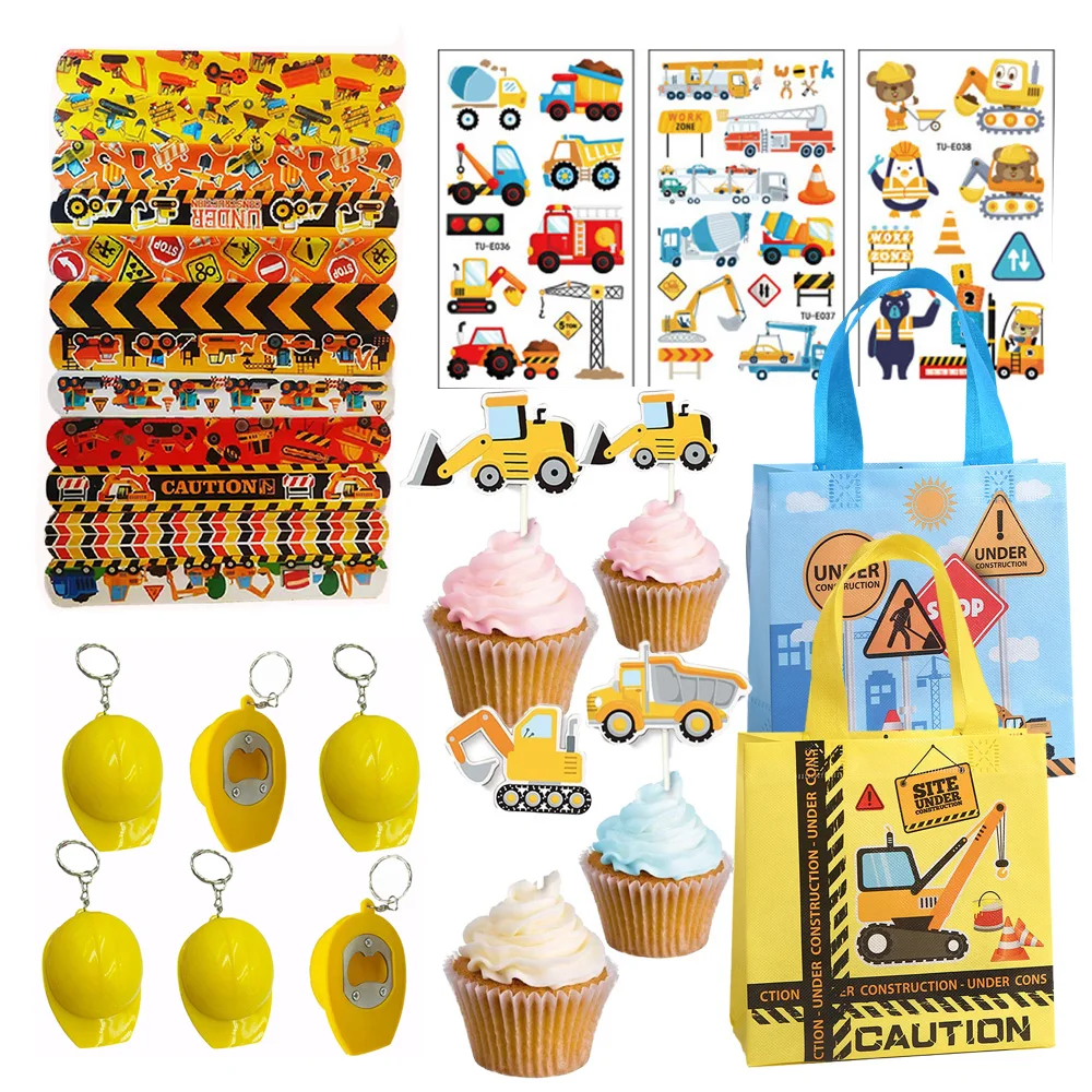 

Construction Party Supplies Non Woven Bag Tattoo Stickers Slap Bracelets Stickers Construction Theme Kids Fillers Favors