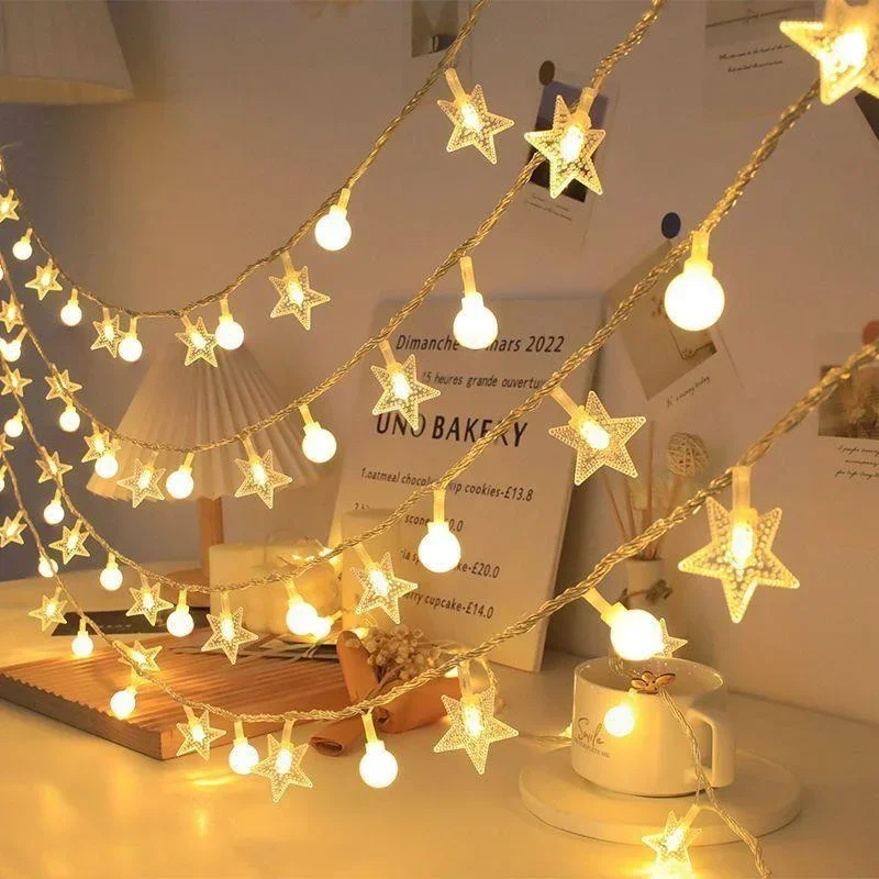 LED Star Snowflake Ball Light String, decoração de Natal e Ano Novo, atmosfera luzes coloridas, cheia de estrela do céu, decoração do quarto