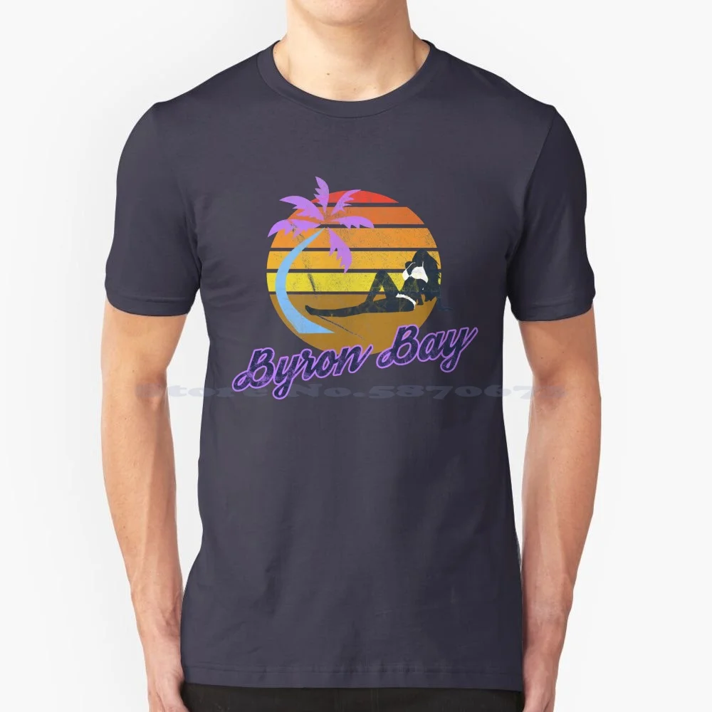 Byron Bay New South Wales Australia Beach Retro Surf T-Shirt T Shirt 100% Cotton Tee Palm Tree Bay Beachball Bikini Boardwalk