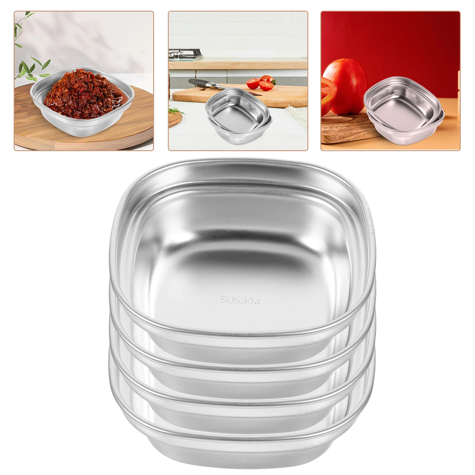 

4Pcs Stainless Steel Dipping Bowls Sauce Dish for Parties Cold Dishes Kimchi Multipurpose Tableware Dipping Bowls
