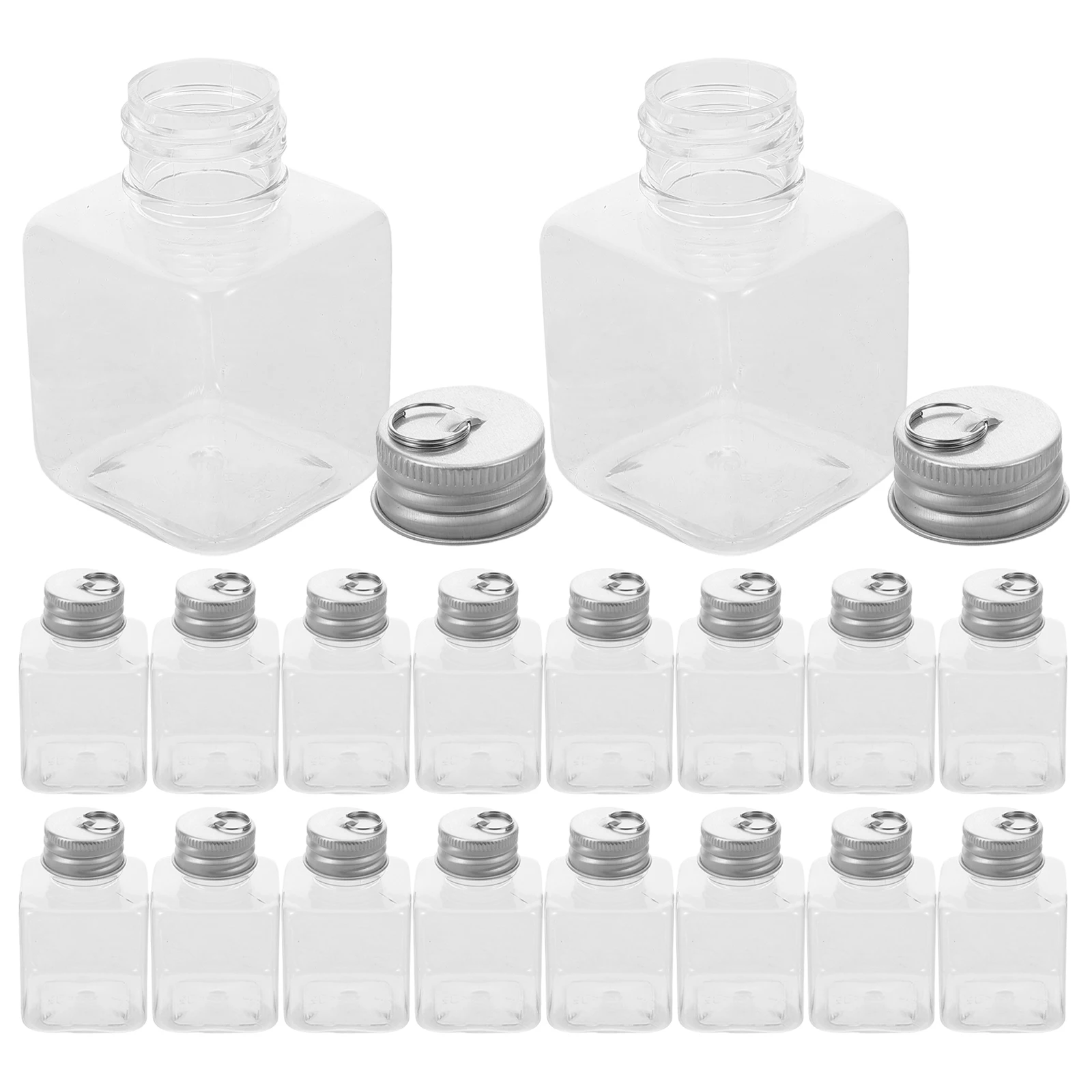 

24pcs Clear Plastic Cube Bottles 50Ml Fillable Ornament Balls With Hanging Loop Cap Small Juice Candy Storage Bottles For