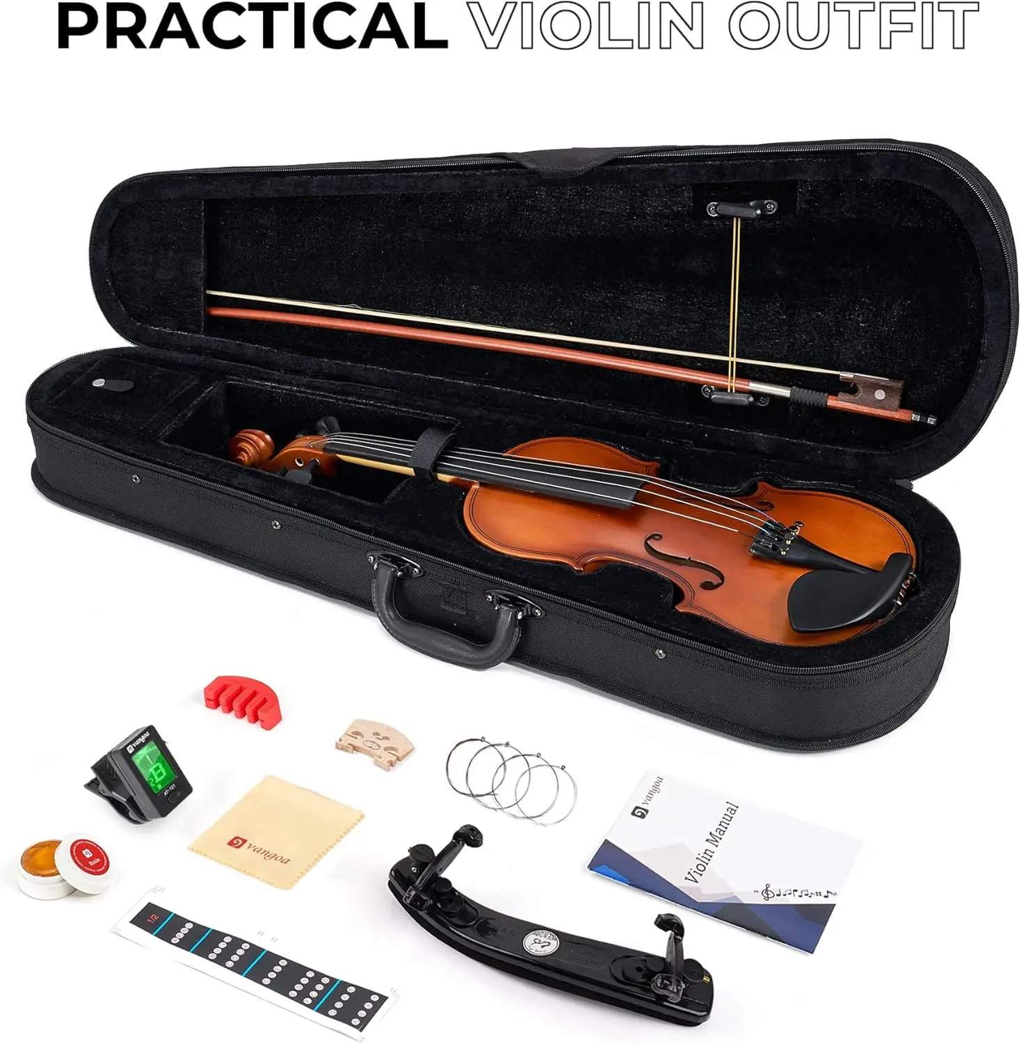 4/4 Violin Full Size Set Spruce Acoustic Violin Fiddle Beginner Kit for Adults Students Kids Teens with Hard Case, Rosin,