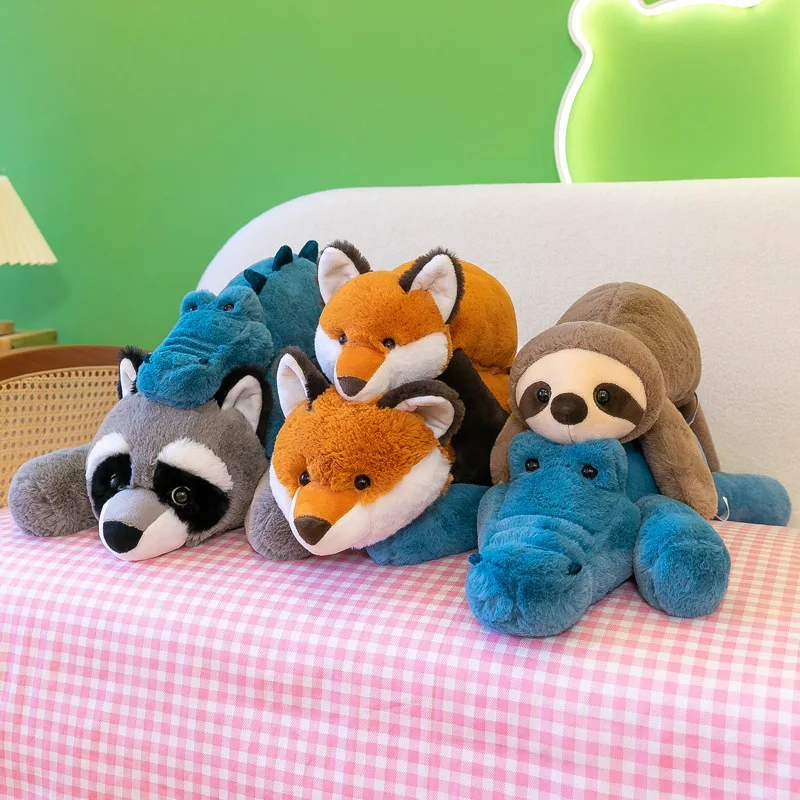 

45-70cm Super Soft Lazy Fluffy Hair Plush Stuffed Animal toy Plushie Raccoon Fox Crocodile Sloth Girl Throw Pillow Birthday Gift