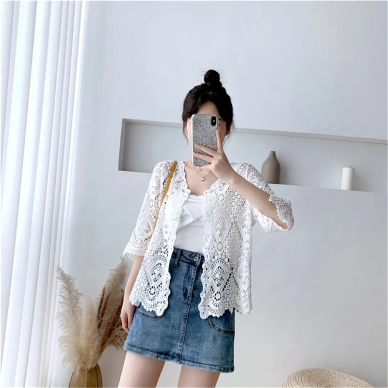 Áo Cardigan Nhẹ Dài Tay Cho Nữ Rời Mềm Mại Hở Mặt Trước Móc Áo Len Chống Nắng Coverups Quà Tặng